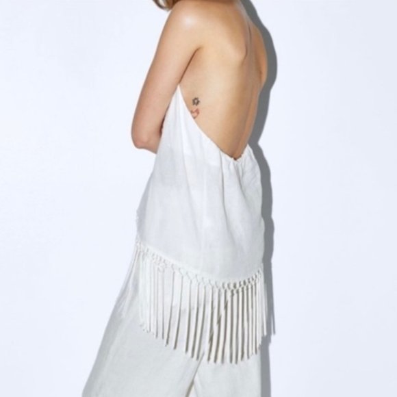 ZARA White Linen Fringe Halter Top - Picture 2 of 6